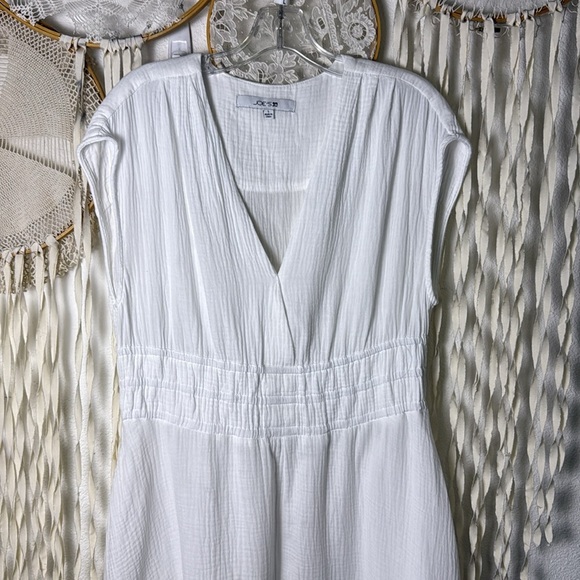Joe's White Gauze Maxi Dress Smocked Waist Cap Sleeve Pockets Size Large - Picture 7 of 11